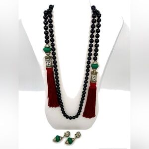 Heidi Daus Black, burgundy, and green  Lariat Necklace and Earring Set